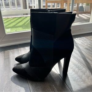 Y Not Black Pointed Toe Ankle Booties - Suede & Pleather